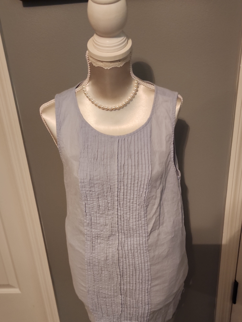 LOFT Light Blue Sleeveless Pintuck Front Blouse